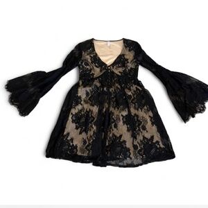 Black Lace Babydoll Dress Bell Sleeve Lace Whimsigoth